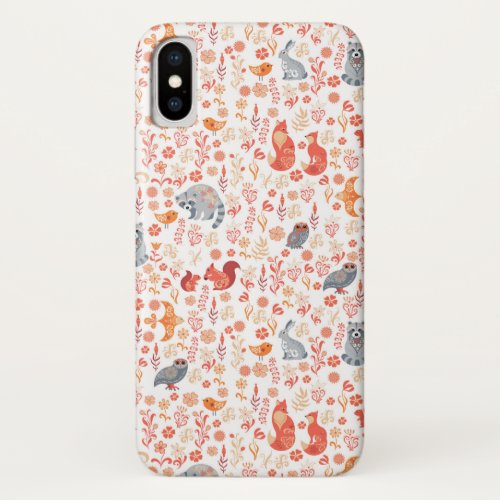 Cute Orange Woodsy Animal Pattern iPhone XS Case
