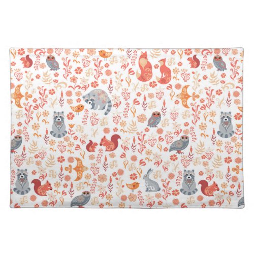 Cute Orange Woodsy Animal Pattern Cloth Placemat