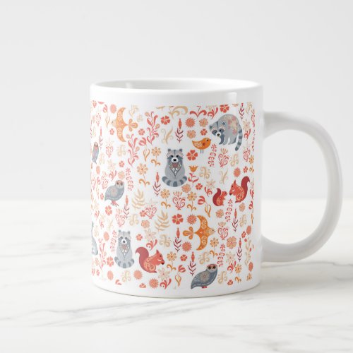 Cute Orange Woodsy Animal Pattern Giant Coffee Mug