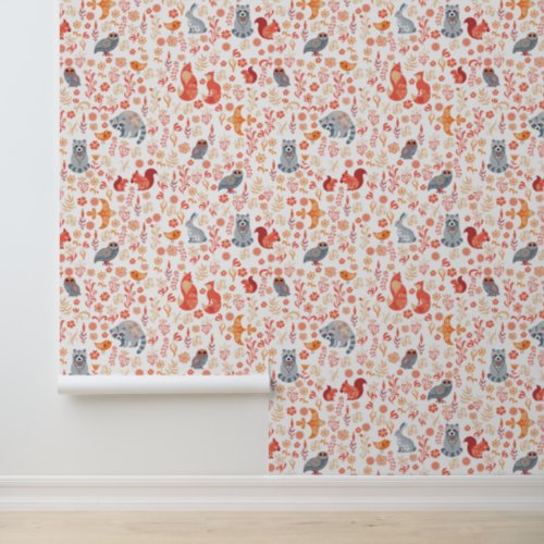 Cute Orange Woodsy Animal Pattern Wallpaper