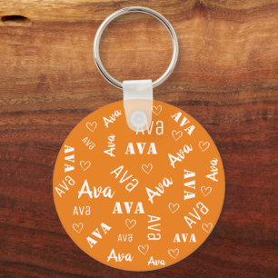 Cute Orange Word Art Cloud Heart Name Custom Text Keychain