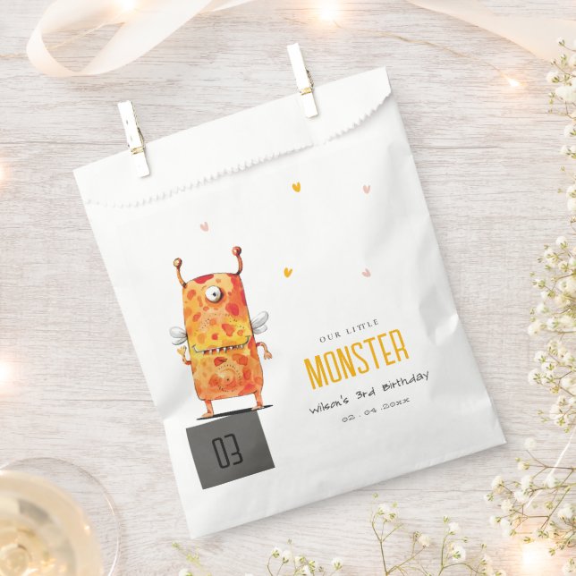 Cute Orange Yellow One Eyed Monster Kids Birthday Favor Bag (Clipped)