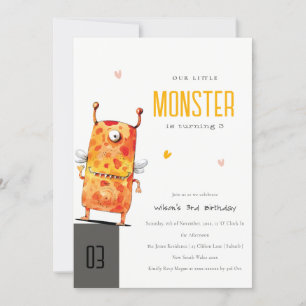 Cute Orange Yellow One Eyed Monster Kids Birthday Invitation