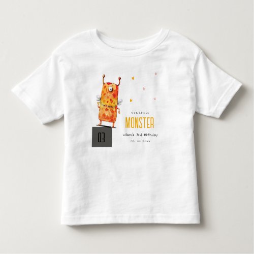 Cute Orange Yellow One Eyed Monster Kids Birthday Toddler T_shirt