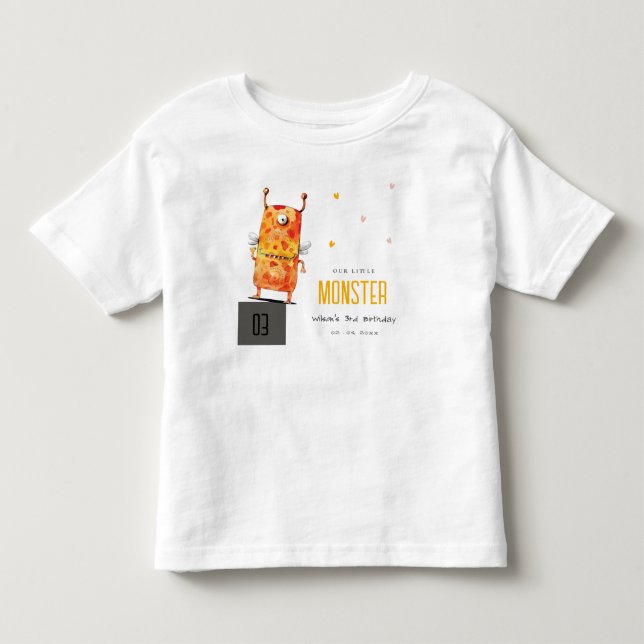 Cute Orange Yellow One Eyed Monster Kids Birthday Toddler T-shirt (Front)