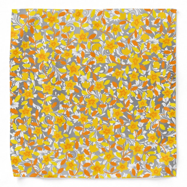 Cute orange yellow white flowers patterns bandana (Front)
