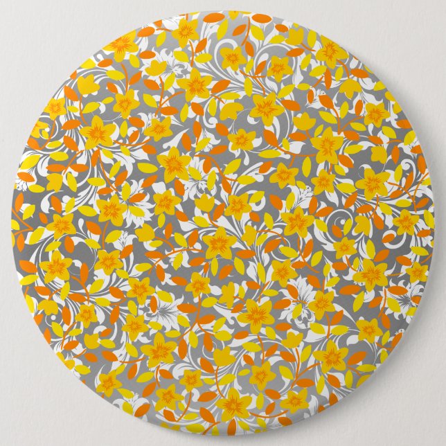 Cute orange yellow white flowers patterns button (Front)