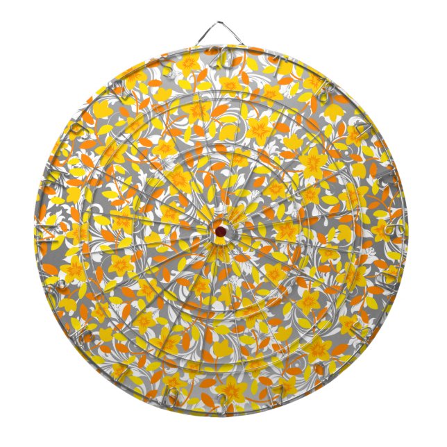 Cute orange yellow white flowers patterns dart board (Front)