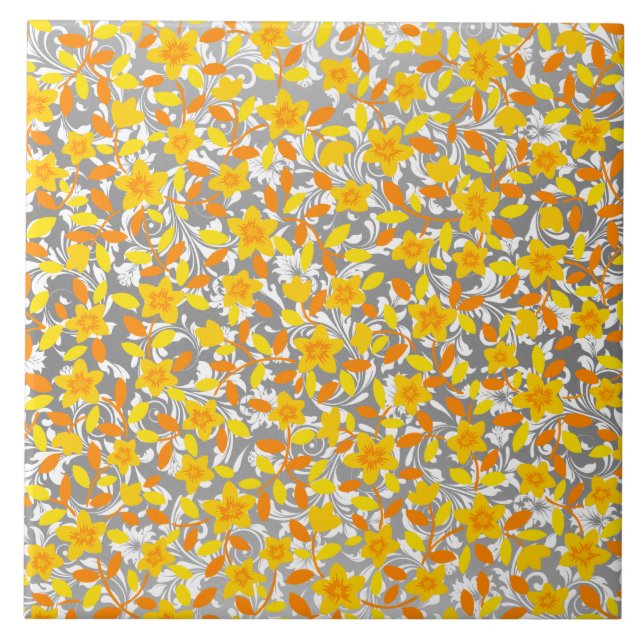 Cute orange yellow white flowers patterns tile (Front)