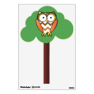 Cute Orange Zig Zag Owl Pattern in Tree Wall Decal