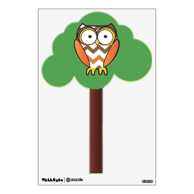 Cute Orange Zig Zag Owl Pattern in Tree Wall Decal (Front)