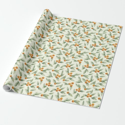 Cute Oranges and Green Leaves Pattern Wrapping Paper