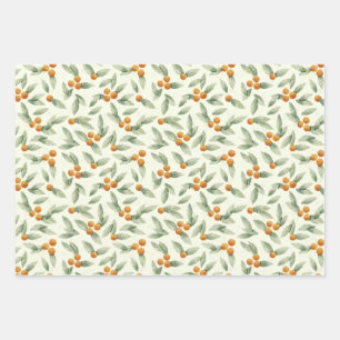 Cute Oranges and Green Leaves Pattern Wrapping Paper Sheets