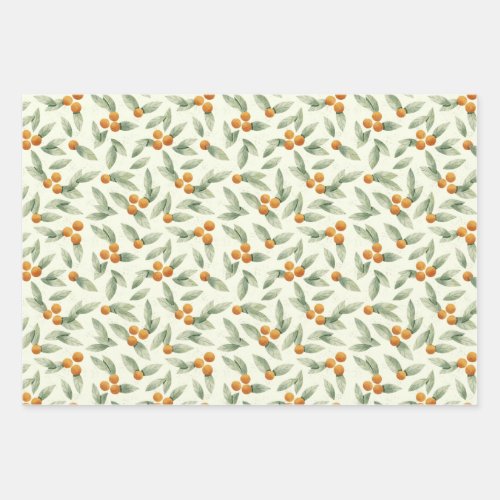 Cute Oranges and Green Leaves Pattern Wrapping Paper Sheets