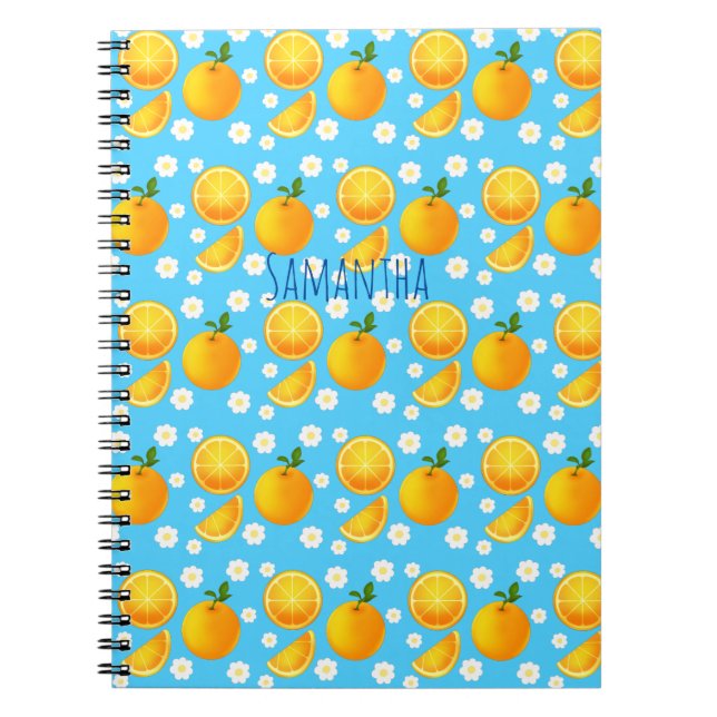 Cute oranges and White Flowers Notebook (Front)