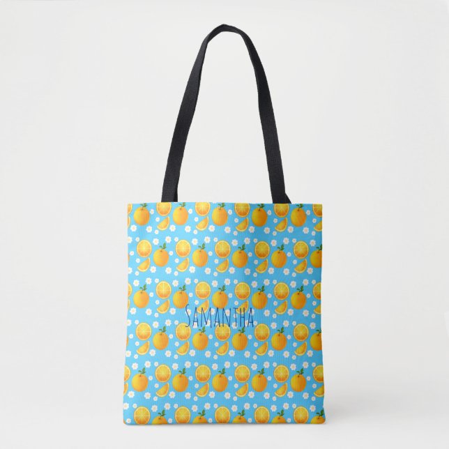 Cute oranges and White Flowers Tote Bag (Front)