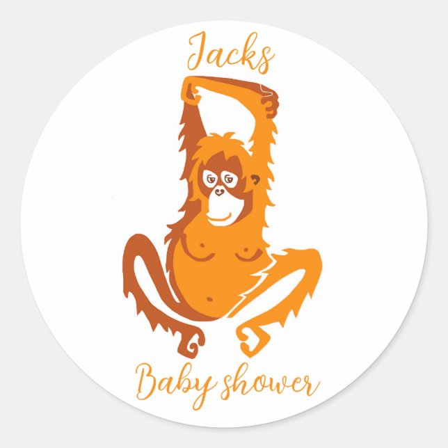 Cute ORANGUTAN - Animal - Baby shower - Personaliz Classic Round Sticker (Front)