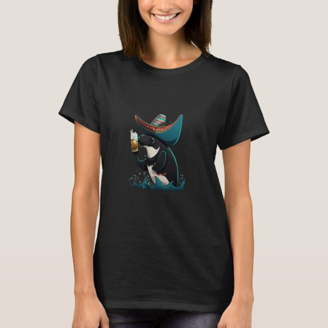 Cute Orca Animal Orca Drinking Beer  1 T-Shirt (Front)