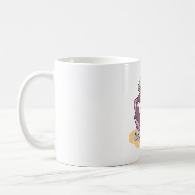 Cute Orca Chilling Under Beach Umbrella Coffee Mug (Left)
