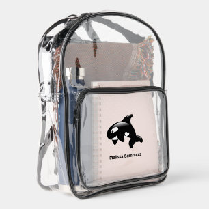 Cute Orca, Killer Whale Custom Name Clear Backpack