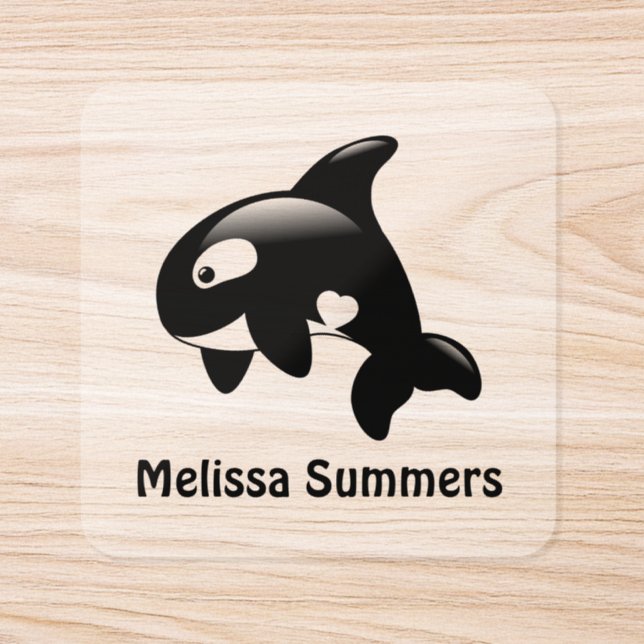 Cute Orca, Killer Whale Custom Name Square Sticker (Single)