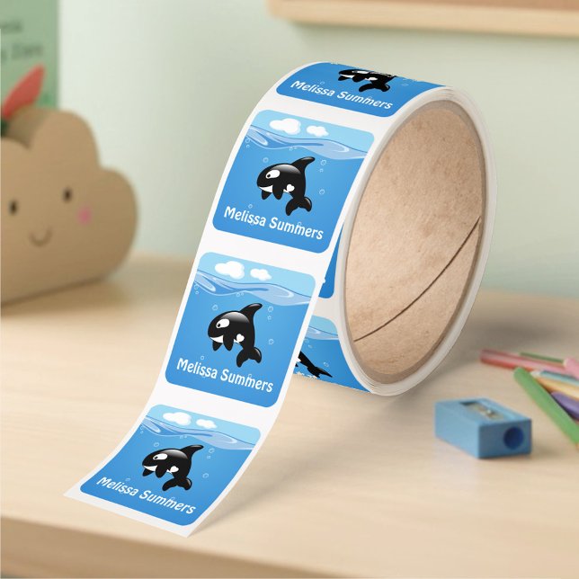 Cute Orca, Killer Whale in Ocean Square Sticker (Creator Uploaded)