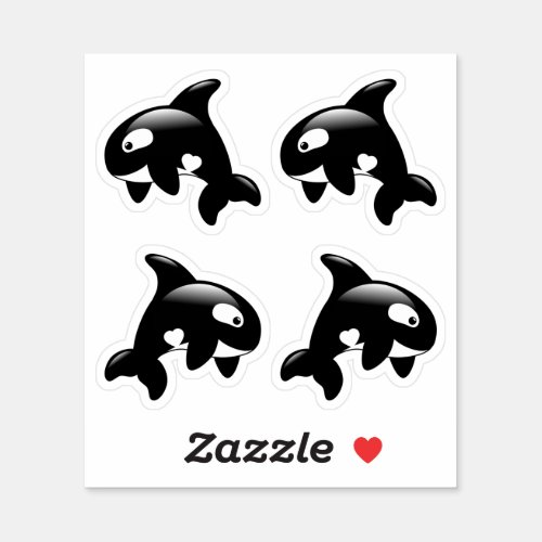 Cute Orca Killer Whale Set of 4 Sticker