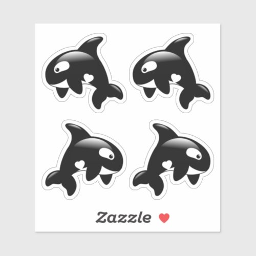 Cute Orca Killer Whale Set of 4 Sticker