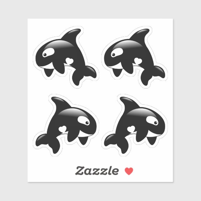 Cute Orca Killer Whale, Set of 4 Sticker (Sheet)