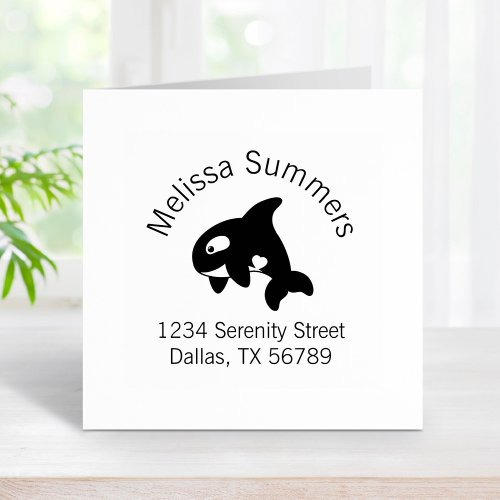 Cute Orca Whale Arch Address Rubber Stamp