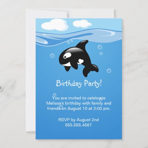 Cute Orca Whale Birthday Party Invitation