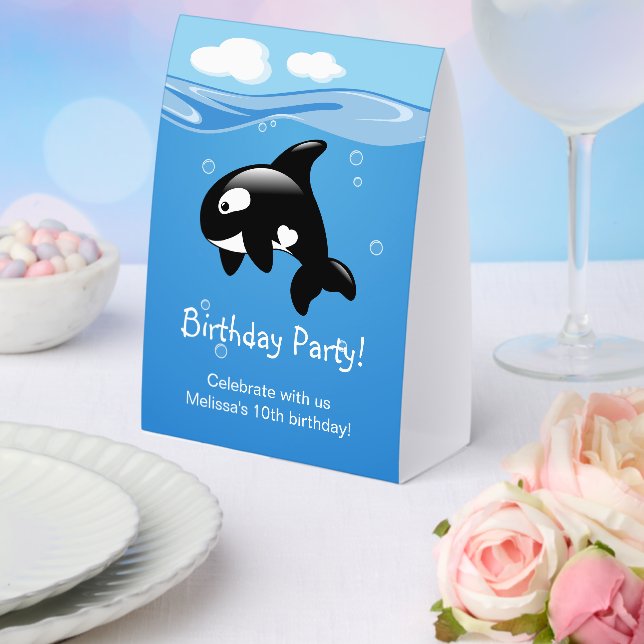 Cute Orca Whale Birthday Party Paper Table Tent (Insitu(Wedding))