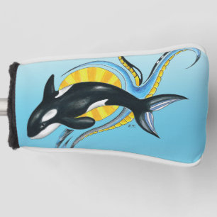 Cute Orca Whale Blue Swirls Golf Head Cover