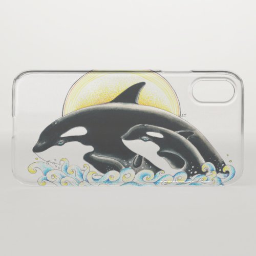 Cute Orca Whale Family Blue Waves And Sun iPhone X Case
