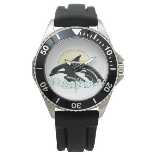 Cute Orca whale Family ink art Watch