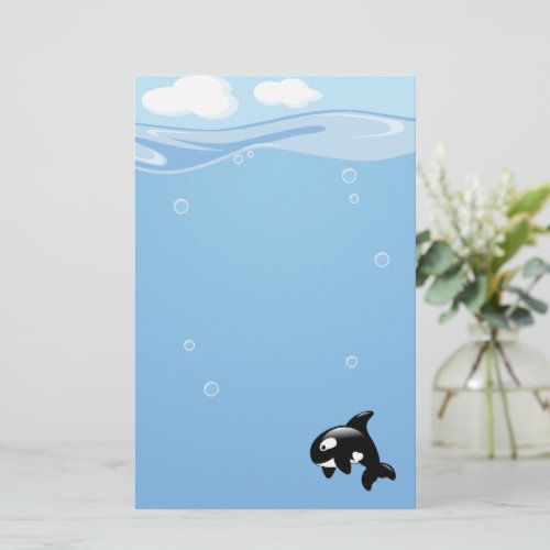 Cute Orca Whale in Ocean Light Blue Stationery