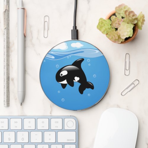 Cute Orca Whale in Ocean Wireless Charger