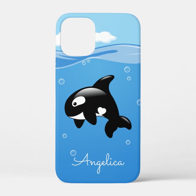 Cute Orca Whale in Ocean with Custom Name Case-Mate iPhone Case (Back)