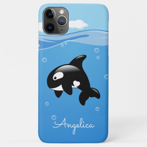 Cute Orca Whale in Ocean with Custom Name iPhone 11 Pro Max Case