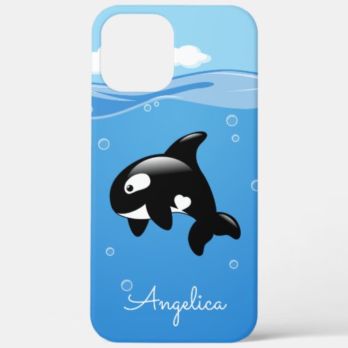 Cute Orca Whale in Ocean with Custom Name iPhone 12 Pro Max Case