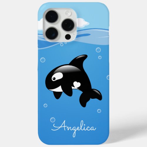 Cute Orca Whale in Ocean with Custom Name iPhone 15 Pro Max Case