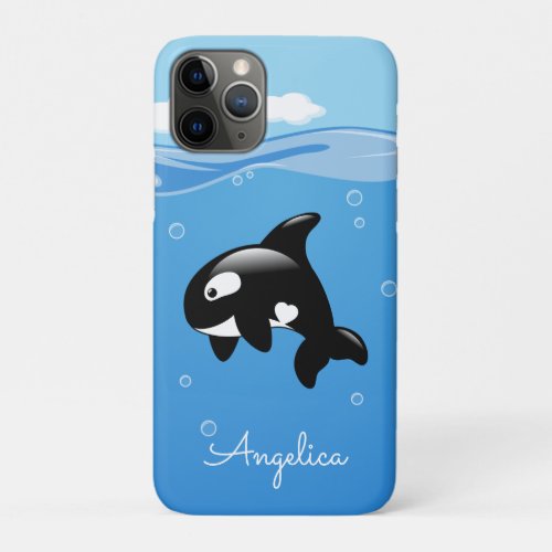 Cute Orca Whale in Ocean with Custom Name iPhone 11 Pro Case