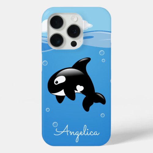 Cute Orca Whale in Ocean with Custom Name iPhone 15 Pro Case