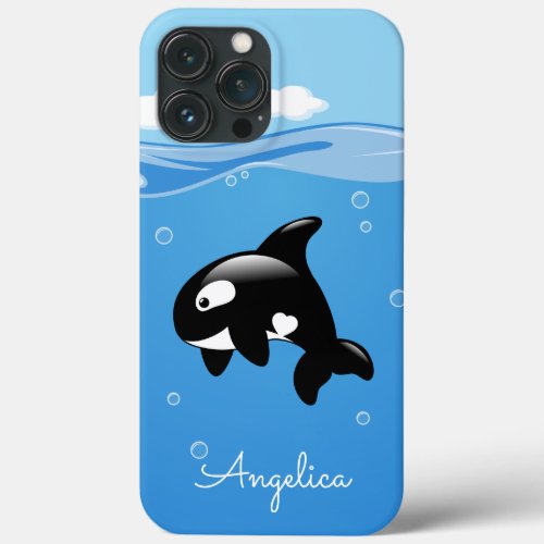 Cute Orca Whale in Ocean with Custom Name iPhone 13 Pro Max Case