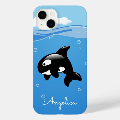 Cute Orca Whale in Ocean with Custom Name Case_Mate iPhone 14 Plus Case