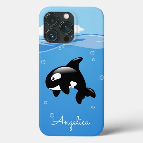 Cute Orca Whale in Ocean with Custom Name iPhone 13 Pro Case