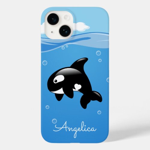 Cute Orca Whale in Ocean with Custom Name Case_Mate iPhone 14 Case
