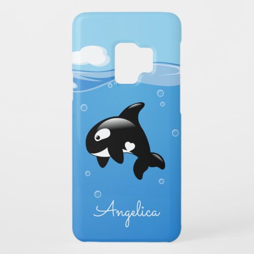 Cute Orca Whale in Ocean with Custom Name Case_Mate Samsung Galaxy S9 Case