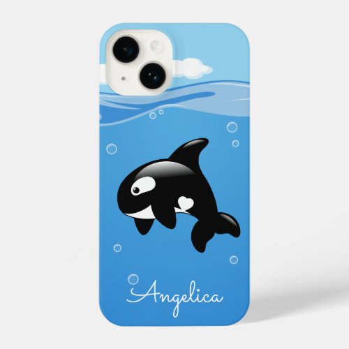 Cute Orca Whale in Ocean with Custom Name iPhone 14 Case