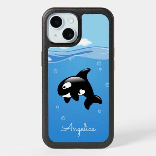 Cute Orca Whale in Ocean with Custom Name iPhone 15 Case